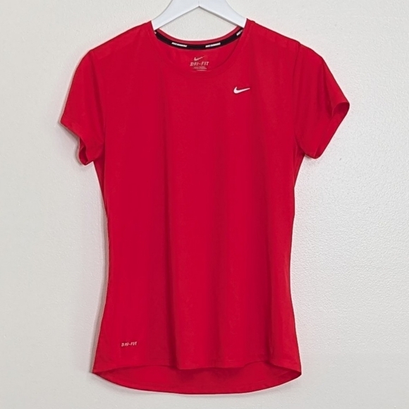 Nike Shirt Women Medium Red Running Short Sleeve - Picture 1 of 9